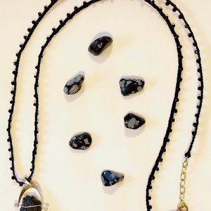 Black Tourmaline pendant capped in Sterling on crochet beaded chain